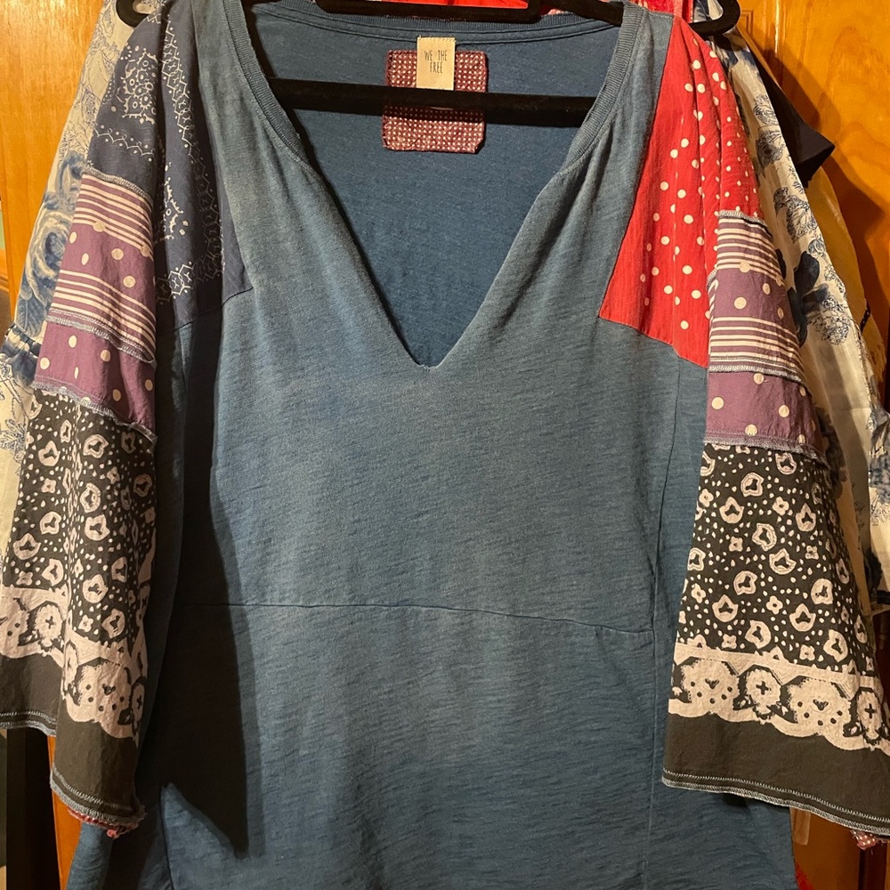 We The Free Multicolor Patchwork V-Neck Blouse
